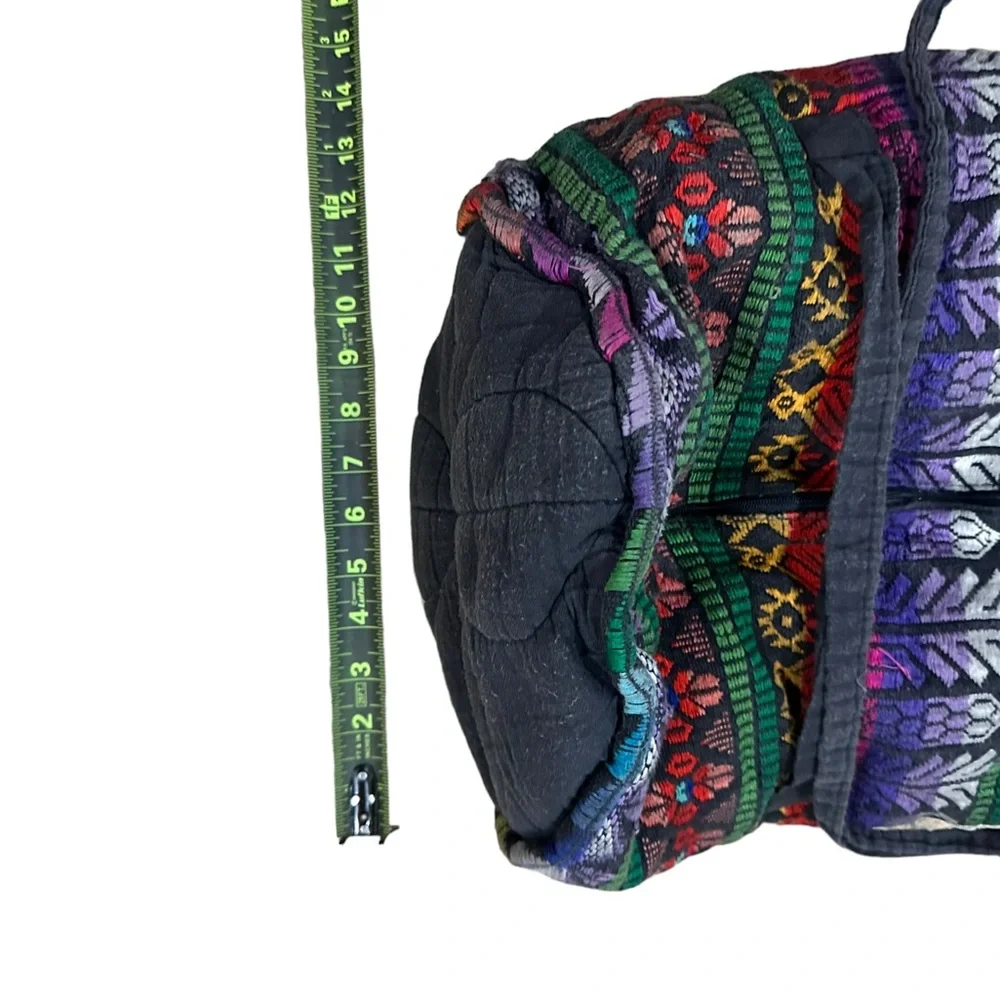 Vintage Guatemalan Duffel Bag Cotton Embroidered Barrel Shape Colorful